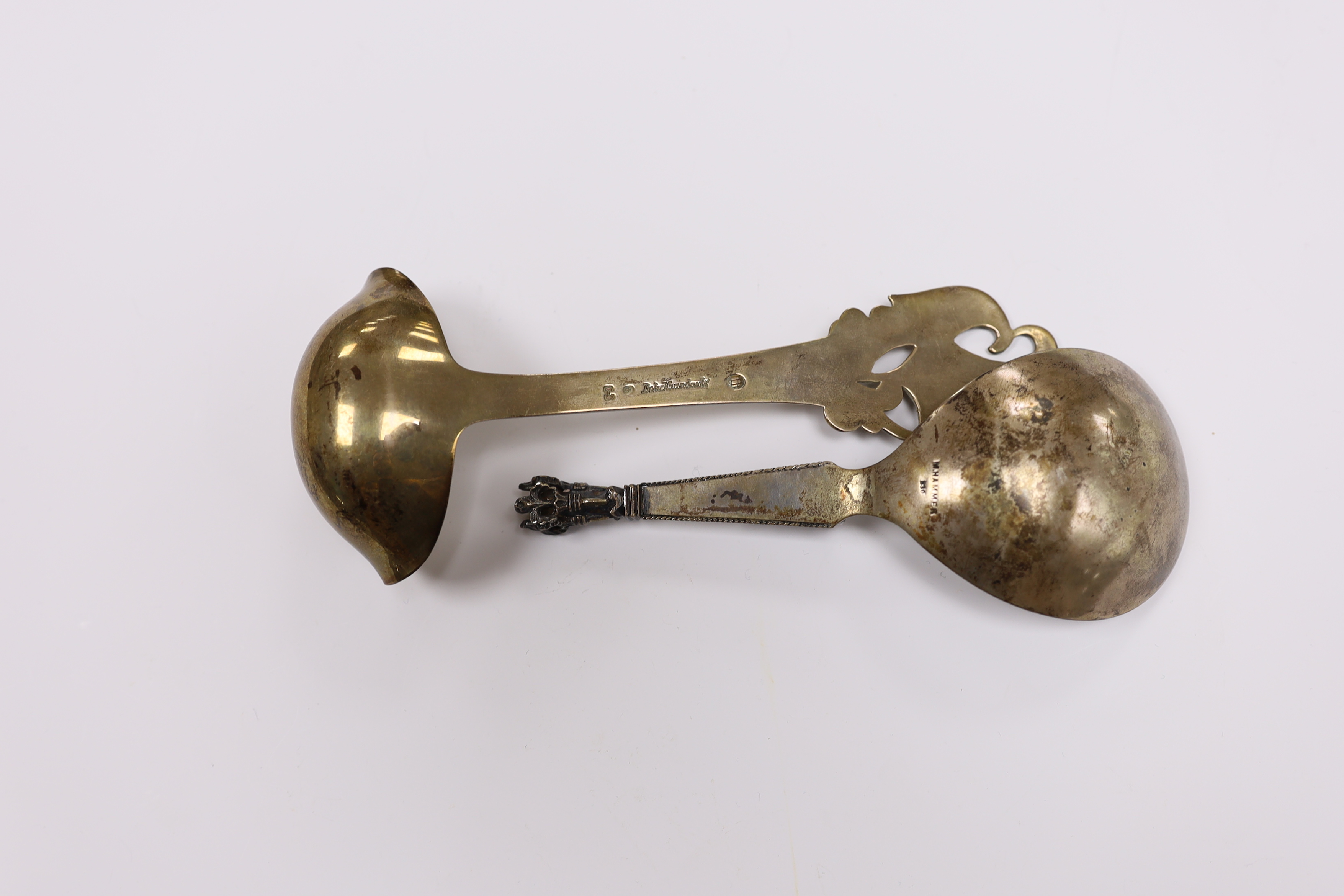A Norwegian white metal spoon, by Marius Hammer, 15cm and a Danish white metal ladle.